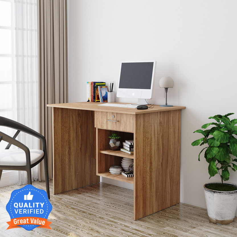 Flipkart Perfect Homes Luna Engineered Wood Study Table(Free Standing, Finish Color - Teak, Knock Down)