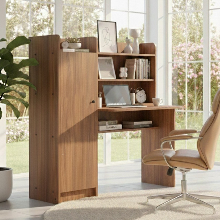 NEUDOT VISION 1 DOOR COMPUTER DESK Engineered Wood Multipurpose Table(Free Standing, Finish Color - Leon Teak, Knock Down)