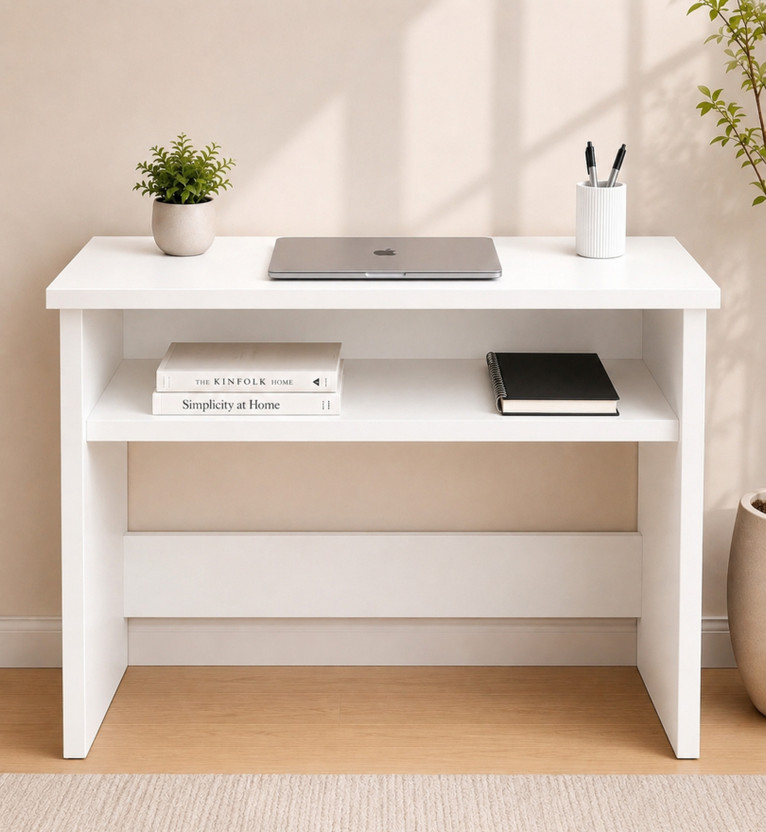 Flipkart Perfect Homes Modern Study Table | Workstation Desk | Office Computer Table with Storage Engineered Wood Study Table(Free Standing, Finish Color - White, DIY(Do-It-Yourself))