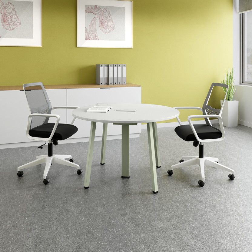 Interio by Godrej Sync Round Meeting Pod with Power Engineered Wood Office Table(Free Standing, Finish Color - Sugar White, Knock Down)