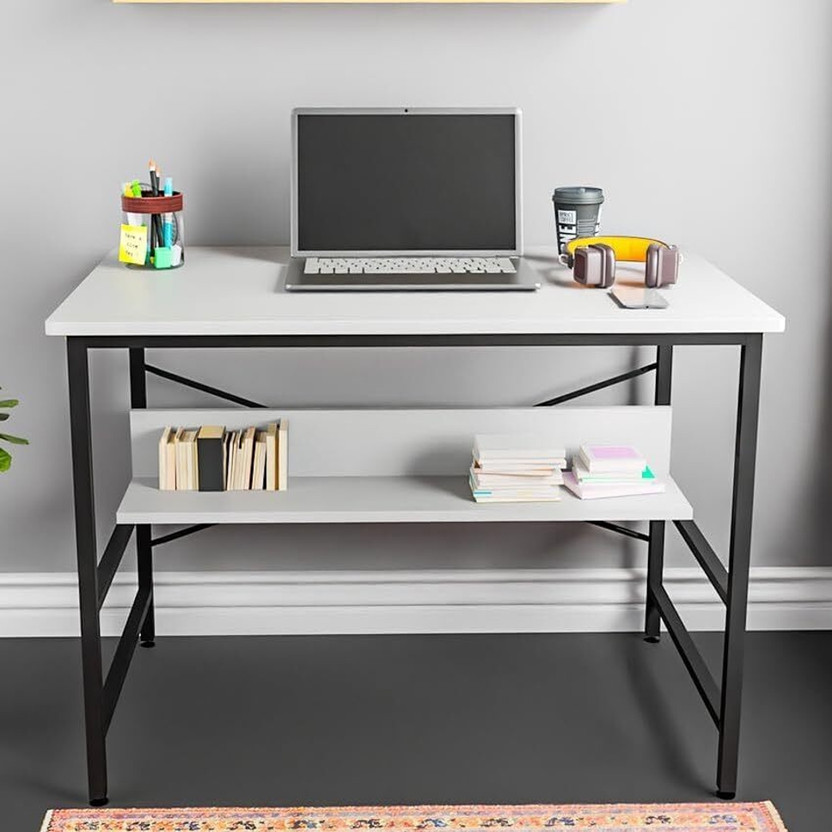 HOMIBOSS Steel Metal frame office workstation table , Student, gaming, home Engineered Wood Computer Desk(Straight, Finish Color - WHITE, DIY(Do-It-Yourself))