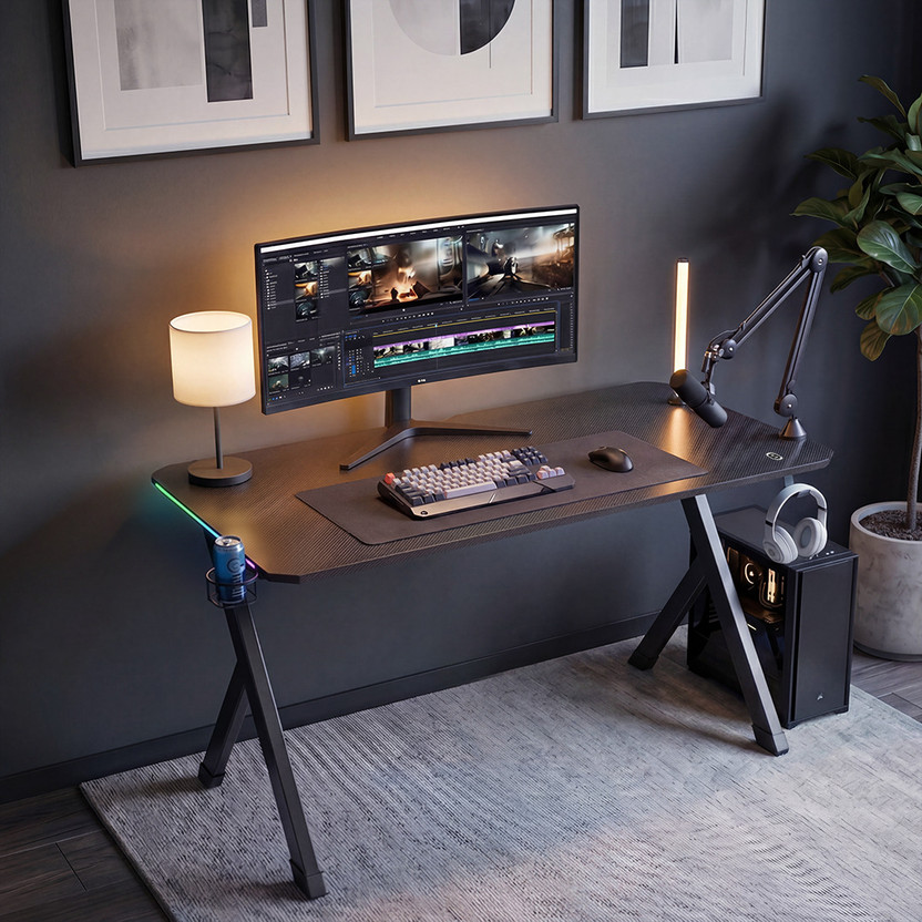 GREEN SOUL Blaze Smart Gaming Table| 15mm Thick Top|Full Frame RGB (1200 x 600 Top) Engineered Wood Multipurpose Table(Free Standing, Finish Color - Black, DIY(Do-It-Yourself))