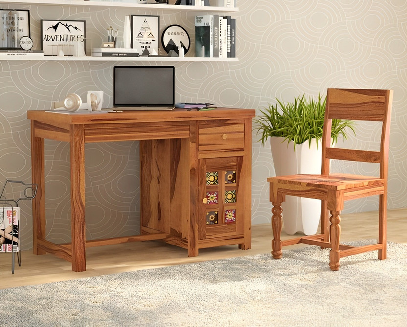 Vinod Furniture Solid Sheesham Wood Study Table With Chair For Study Room/ Kids Room | Solid Wood Study Table(Free Standing, Finish Color - Natural Finish, Chair Included, Pre-assembled)