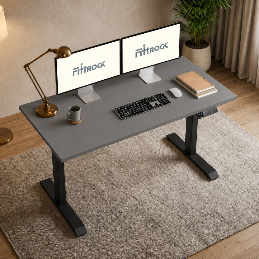 FittRock Dual Motor Height Adjustable Desk 1600x700mm | 4 Memory, 120kg, C-USB Engineered Wood Office Table(Free Standing, Finish Color - Black Frame & Gothic Grey, DIY(Do-It-Yourself))