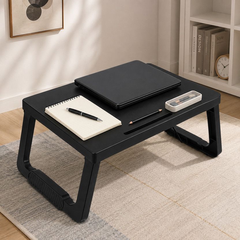 YUBITUBY Durable Plastic Study Table for Kids, Students and Home Use Plastic Portable Laptop Table(Finish Color - Black, Pre Assembled)