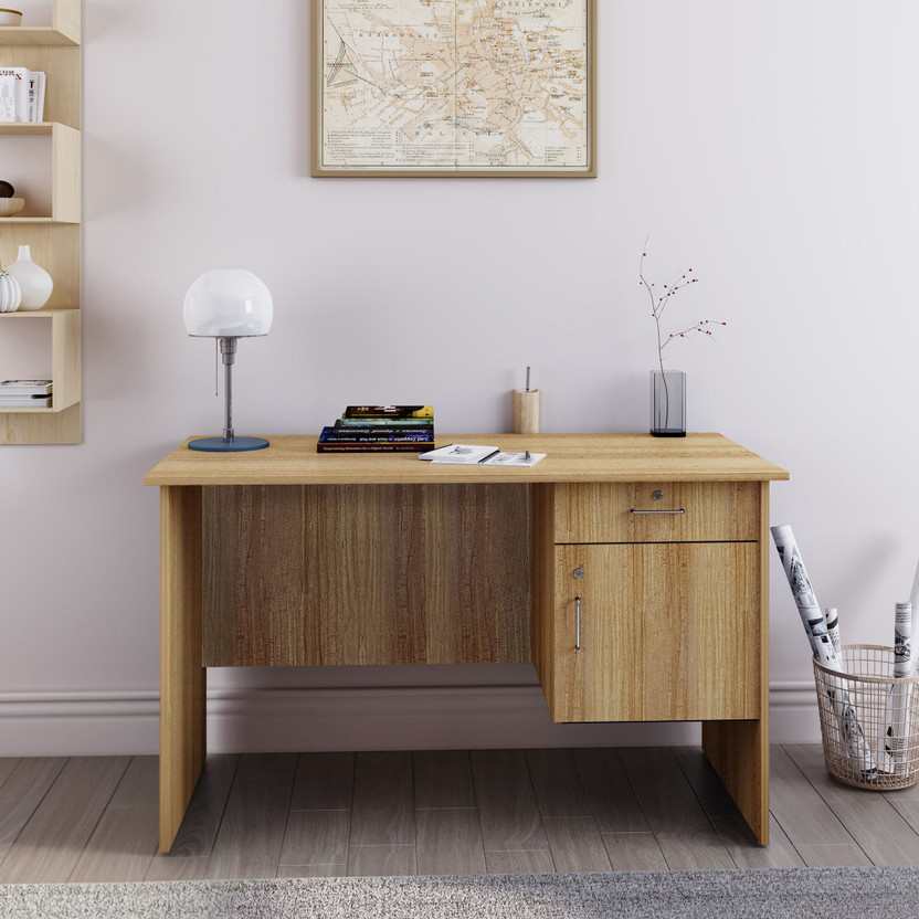 Flipkart Perfect Homes Joey Engineered Wood Study Table(Free Standing, Finish Color - Teak, Knock Down)