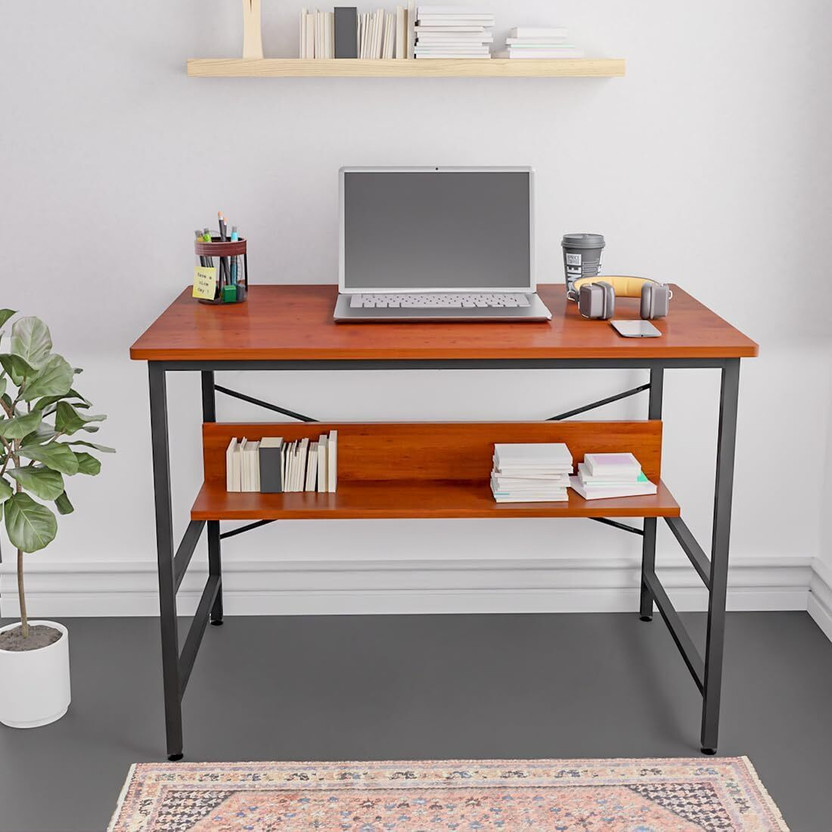 HOMIBOSS Steel Metal frame office workstation table , Student, gaming, home Engineered Wood Computer Desk(Straight, Finish Color - BROWN, DIY(Do-It-Yourself))
