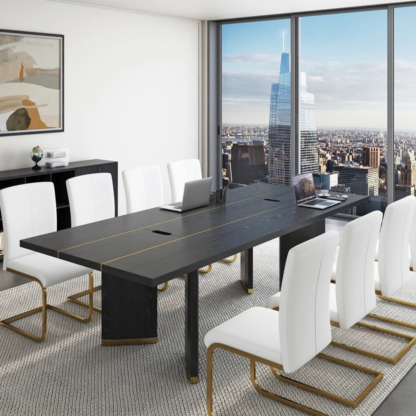 NG Decor 94.5" Modern Black Long Meeting Conference Table Rectangle Table Engineered Wood Office Table(Free Standing, Finish Color - Black, DIY(Do-It-Yourself))