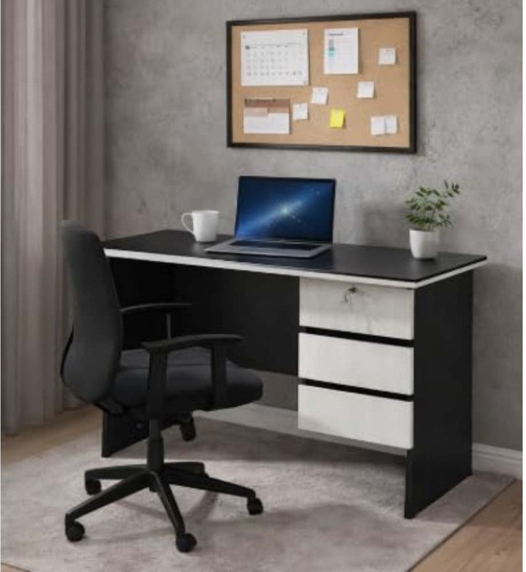 Furnisteel Office Table for Work & Home | 4 Ft Computer Desk Black | Wood | 3 Drawers Engineered Wood Multipurpose Table(Free Standing, Finish Color - Black, DIY(Do-It-Yourself))