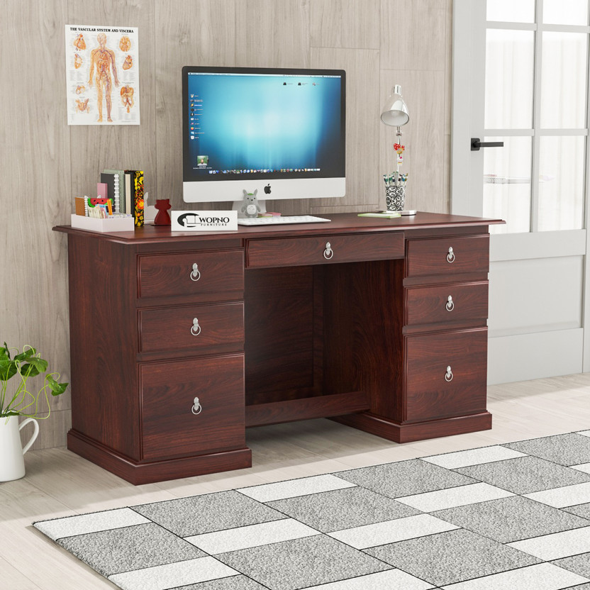 Wopno Furniture Sheesham Wooden Study Table & Desk with Drawer for Home and Office Solid Wood Study Table(Free Standing, Finish Color - Mahogany, Pre-assembled)