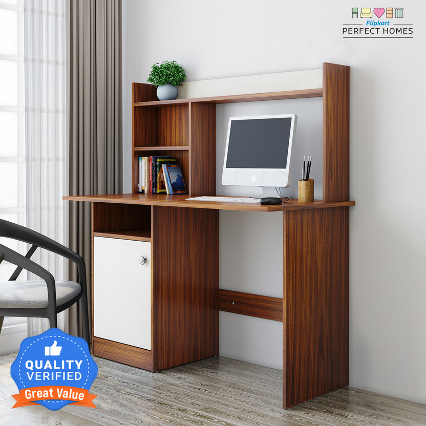 Flipkart Perfect Homes Kronos Engineered Wood Study Table(Free Standing, Finish Color - Walnut & White SIB, Knock Down)