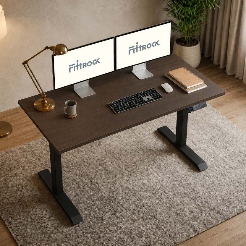 FittRock Dual Motor Height Adjustable Desk 1200x600mm | 4 Memory, 120kg, C-USB Engineered Wood Office Table(Free Standing, Finish Color - Black frame & Dark Mapple Top, DIY(Do-It-Yourself))