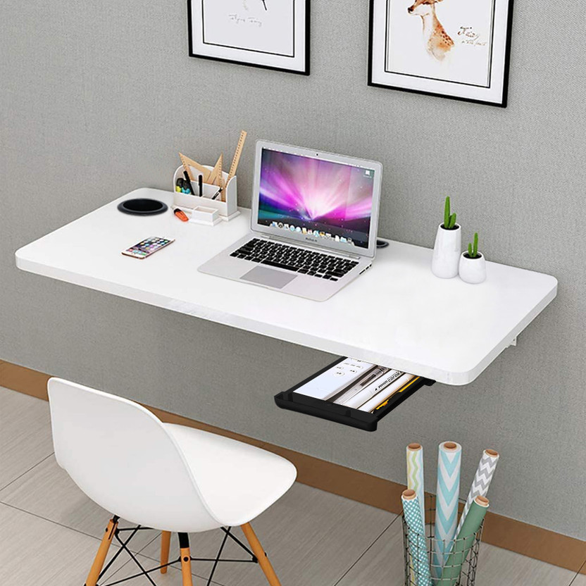 Torche (31 x 18.5 inches) Round cornered solid Wood Powder Coated Steel Wall-Mounted Folding Kitchen and Computer Table Office Table. (Matt White) Solid Wood Study Table(Wall Mounted, Finish Color - Matt White, Pre-assembled)