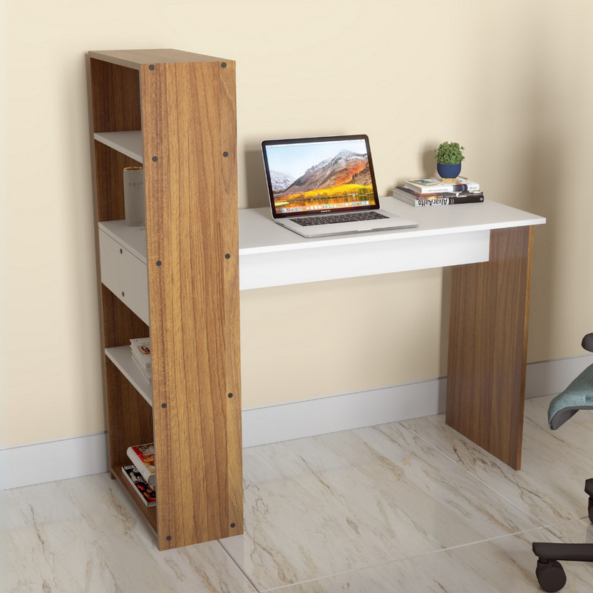 neuspace Vista Study and Computer Laptop Table with Bookshelf Engineered Wood Study Table(Free Standing, Finish Color - Leon Teak & White, Knock Down)