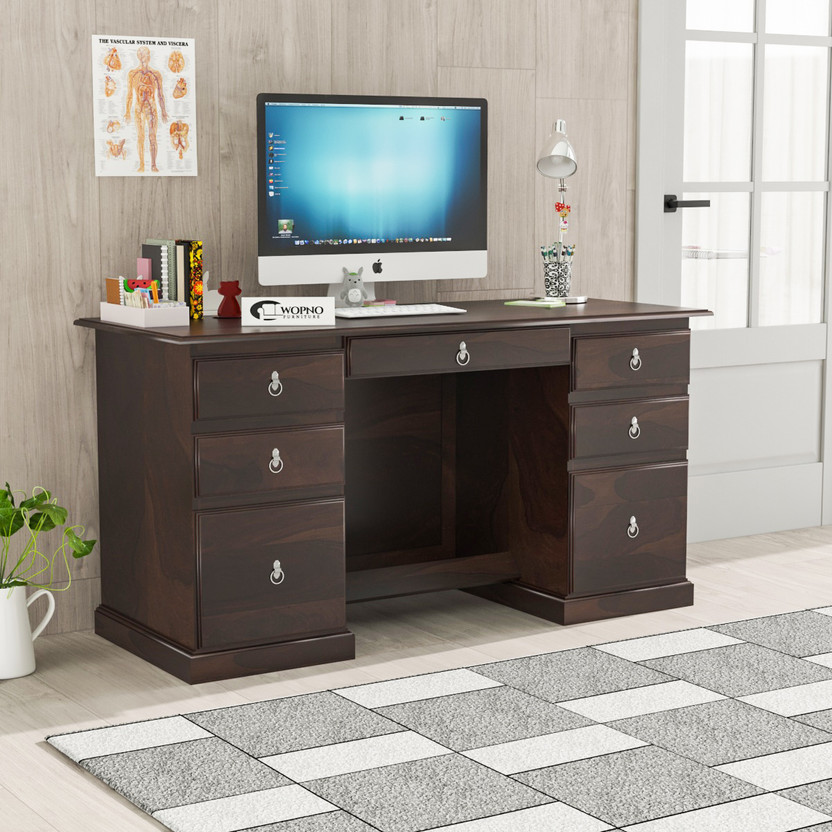 Wopno Furniture Sheesham Wooden Study Table & Desk with Drawer for Home and Office Solid Wood Study Table(Free Standing, Finish Color - Walnut, Pre-assembled)