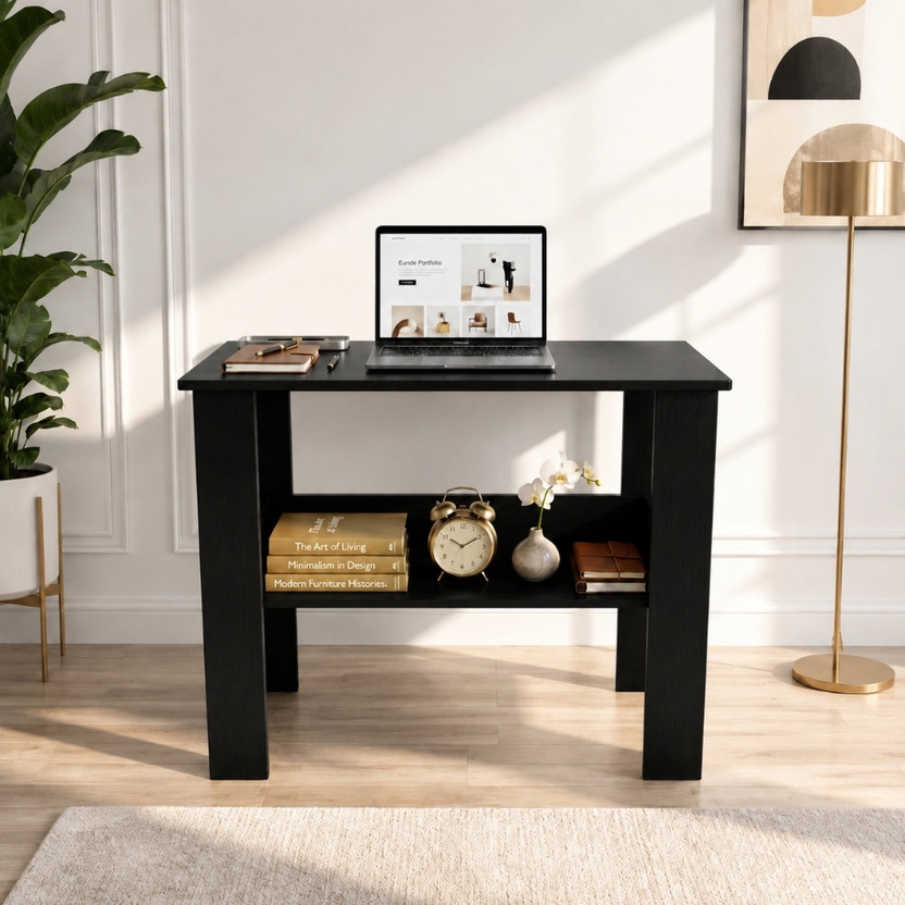 Flipkart Perfect Homes Modern Study Table | Workstation Desk | Office Computer Table with Storage Engineered Wood Study Table(Free Standing, Finish Color - Black, DIY(Do-It-Yourself))