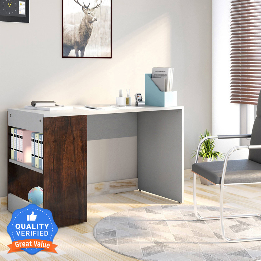 Flipkart Perfect Homes Studio Augustine Dual Tone Engineered Wood Study Table(Free Standing, Finish Color - American Rustic And White, Knock Down)