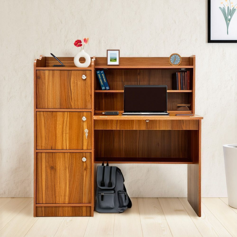 KIK Neo Study Table – Engineered Wood Study table with Storage Engineered Wood Study Table(Free Standing, Finish Color - Leon Teak, Knock Down)