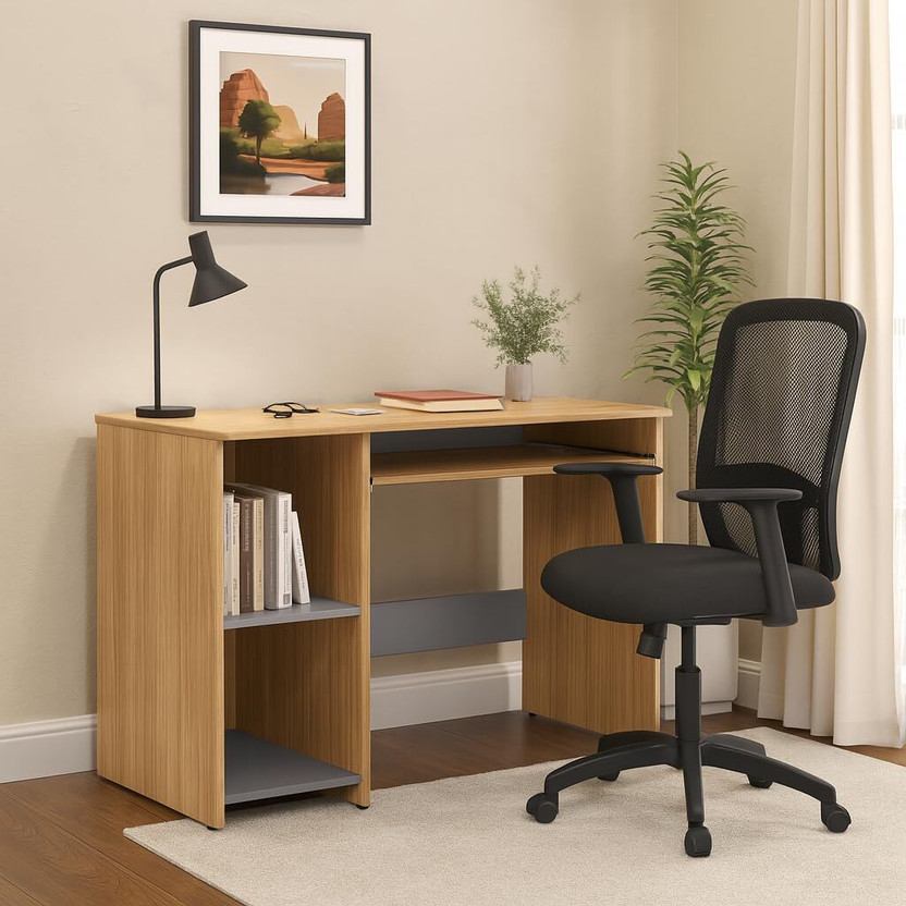 CREATIVE QUBE Study Table, Computer Laptop Table with Keyboard Tray for Home, Office, Gaming Engineered Wood Office Table(Free Standing, Finish Color - Brown Teak, DIY(Do-It-Yourself))
