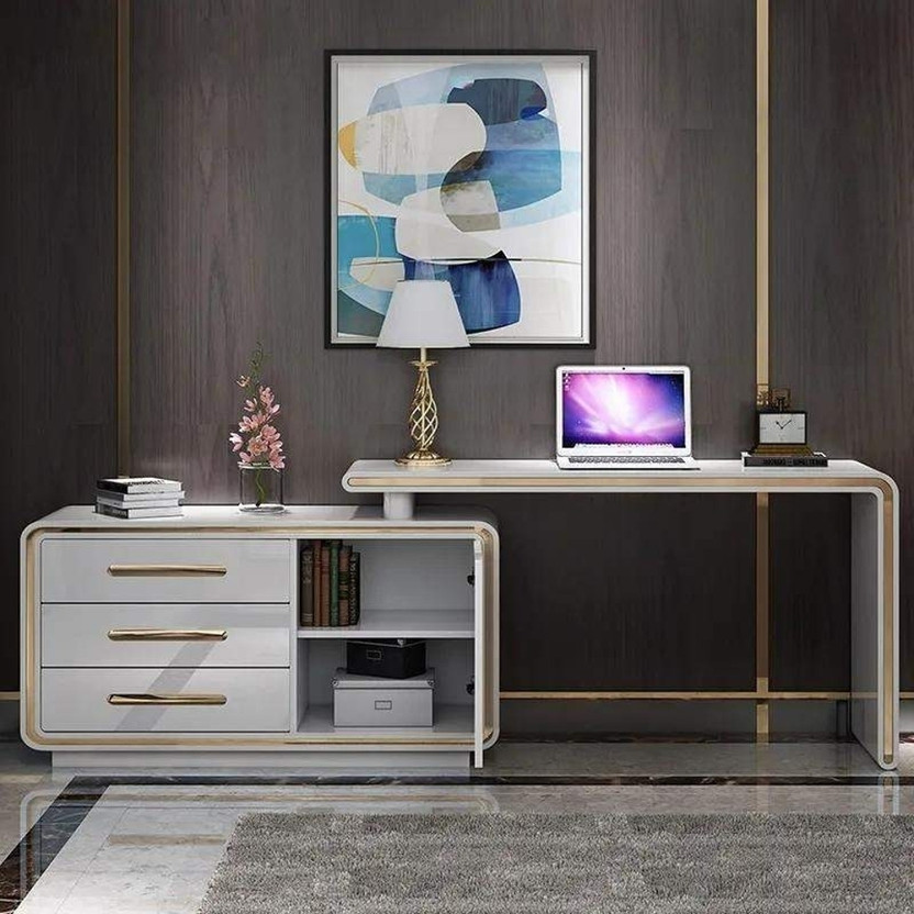Kd Kohinoor Décor Modern White " L-Shaped Desk Corner Computer Desk with Cabinet Engineered Wood Office Table(Free Standing, Finish Color - White, Pre-assembled)
