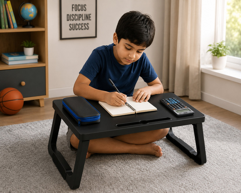 POCHYAGO Lightweight Plastic Study Table for Students with Storage Space Plastic Portable Laptop Table(Finish Color - Black, DIY(Do-It-Yourself))