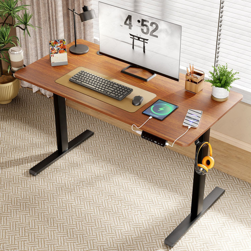 LUKZER EST-003/UC Sit-Stand Ergonomic Table 600 X 1200 X 720 | Engineered Wood Office Table(Free Standing, Finish Color - Black & Oak Brown, DIY(Do-It-Yourself))