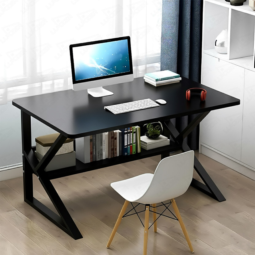 LUKZER Computer Desk with Metal Legs Modern Simple Style Study Desk Engineered Wood Study Table(Free Standing, Finish Color - Black & Black, DIY(Do-It-Yourself))
