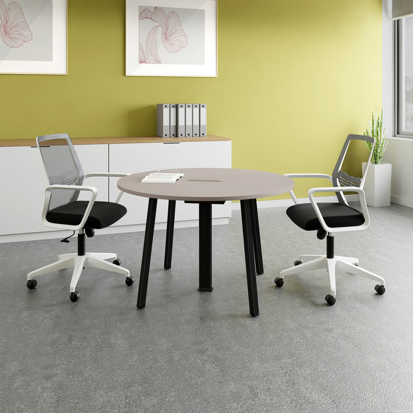 Interio by Godrej Sync Round Meeting Pod with Power Engineered Wood Office Table(Free Standing, Finish Color - Warm Grey, Knock Down)