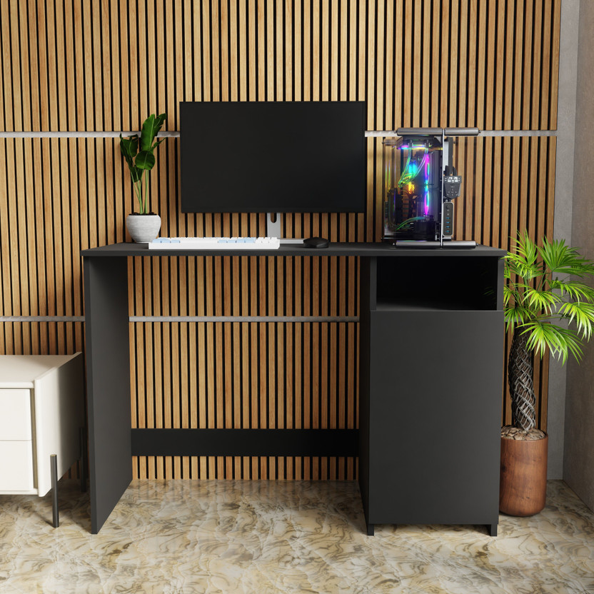 Flipkart Perfect Homes Space-Saving Study & Work Desk with Storage Cabinet Engineered Wood Multipurpose Table(Free Standing, Finish Color - Black, DIY(Do-It-Yourself))