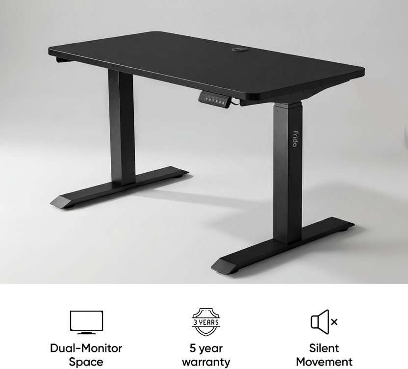 Frido ErgoLuxe Electric Standing Desk For Office, Height Adjust, 120kg Cap. | Narrow Engineered Wood Office Table(Free Standing, Finish Color - Black, Optional Installation Available)