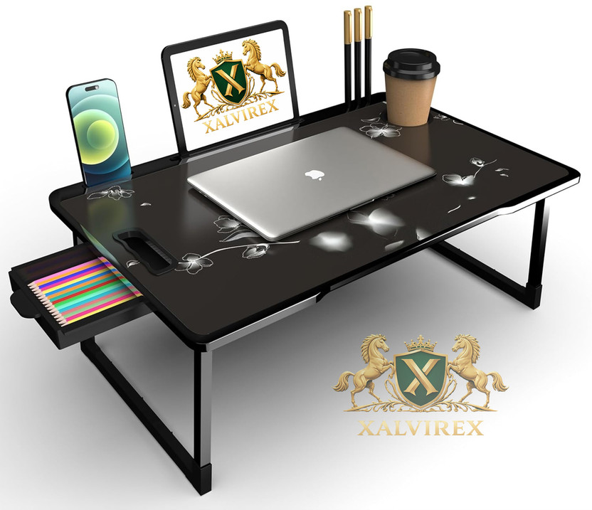 XALVIREX FLAWER COTTED Plastic Portable Laptop Table(Finish Color - black flawer, Pre Assembled)
