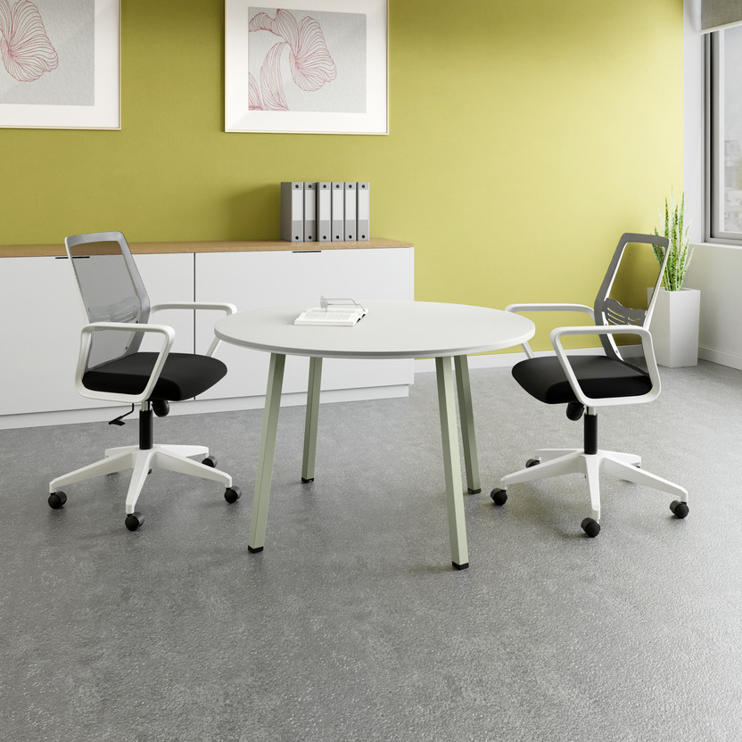 Interio by Godrej Sync Round Meeting Pod Engineered Wood Office Table(Free Standing, Finish Color - Sugar White, Knock Down)