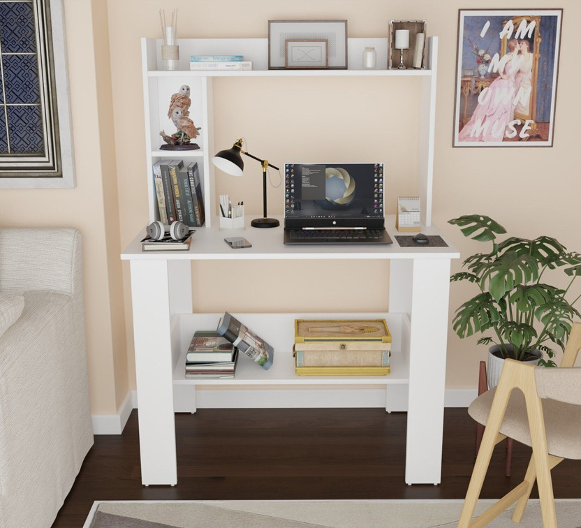 SPYDER HOME DECORE Portable Work From Home Study Desk Engineered Wood Office Table Engineered Wood Study Table(Free Standing, Finish Color - White, DIY(Do-It-Yourself))