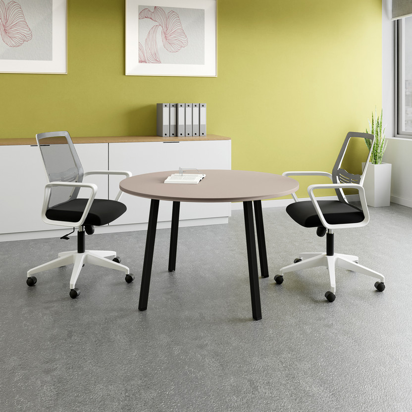 Interio by Godrej Sync Round Meeting Pod Engineered Wood Office Table(Free Standing, Finish Color - Warm Grey, Knock Down)