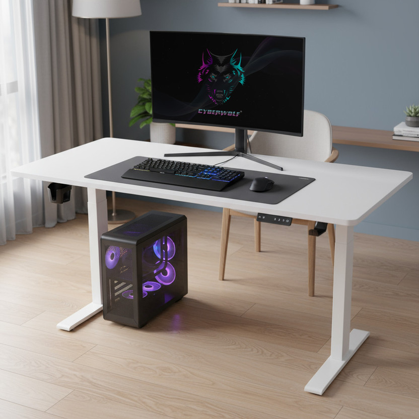 Cyberwolf Engineered Wood Office Table(Free Standing, Finish Color - White, DIY(Do-It-Yourself))