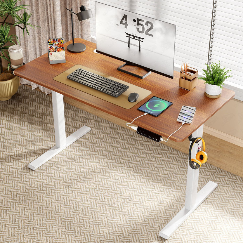 LUKZER EST-003/UC Sit-Stand Ergonomic Table 600 X 1200 X 720 | Engineered Wood Office Table(Free Standing, Finish Color - White & Oak Brown, DIY(Do-It-Yourself))