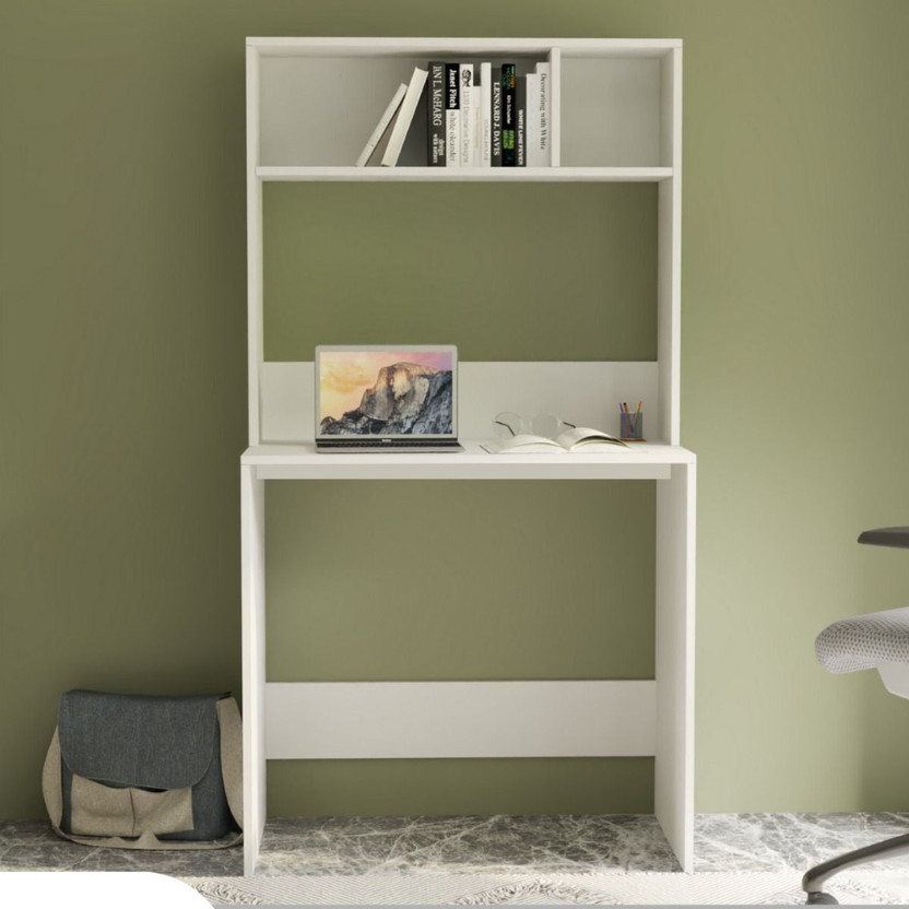 neuspace Gama Study Table with Hutch - Computer Table with Book Storage Engineered Wood Multipurpose Table(Free Standing, Finish Color - Leon Teak White, Knock Down)