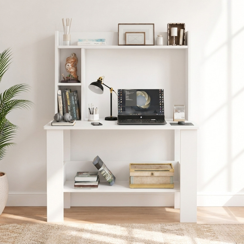 Flipkart Perfect Homes Study Table with Storage Cabinet | Modern Office Desk | Computer Work Table Engineered Wood Study Table(Free Standing, Finish Color - White, DIY(Do-It-Yourself))