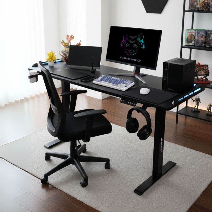 Cyberwolf Engineered Wood Office Table(Free Standing, Finish Color - Black, DIY(Do-It-Yourself))