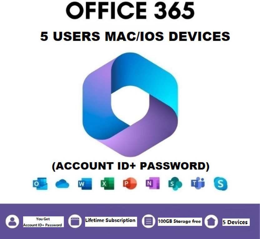 MICROSOFT Office 365 5 Users PC Mac Android iOS iPad Tablet 100GB Cloud Storage