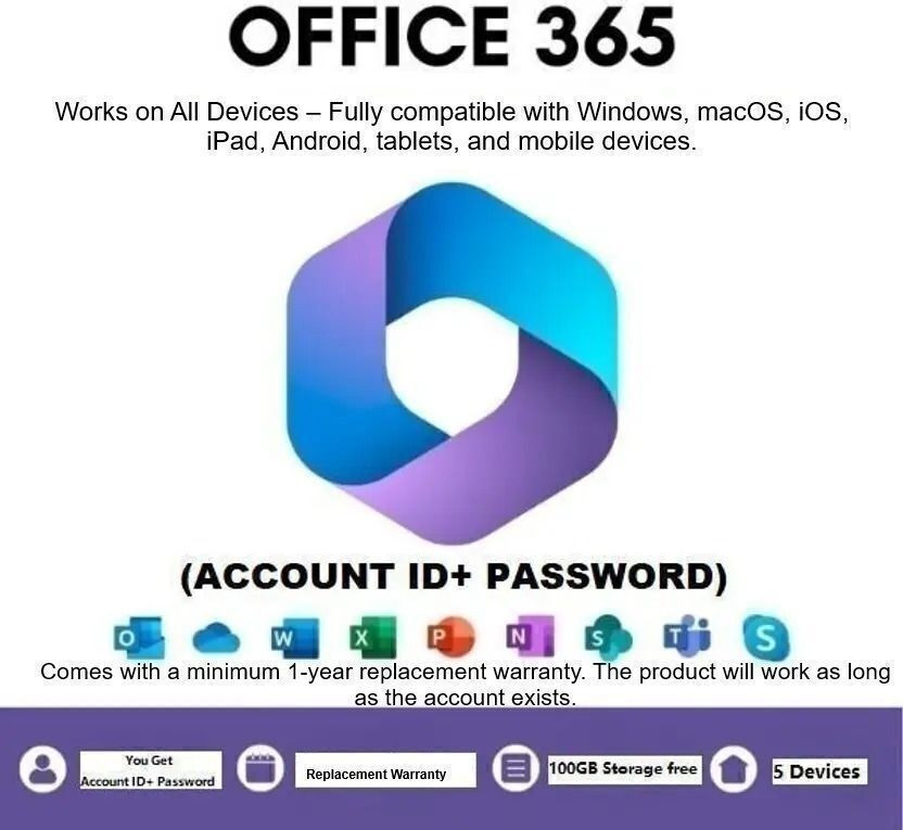 SoftwareXDA MICROSOFT Office 365 5 User & 100 GB Storage { PC-MAC-ANDROID-IOS-IPAD-Tablet}