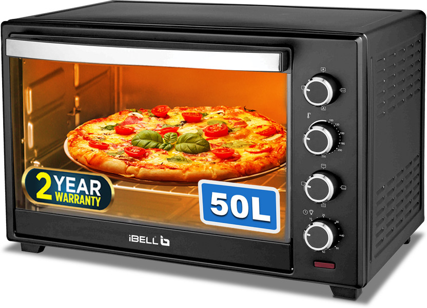 iBELL 50-Litre(DLX 50-Litre 2000 Watt Oven Toaster Grill OTG with Rotisserie, Convection Fan, InnerLight Technology, 60 Minute Timer, Black)
