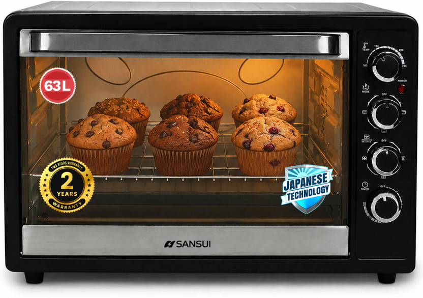 Sansui Sansui 63-Litre 2200 Watt, Interior Light,Convention Fan, 5 Cooking Modes with Rottisserie Set Oven Toaster Grill OTG SNOT63RNTAB, Black - Flipkart Deal
