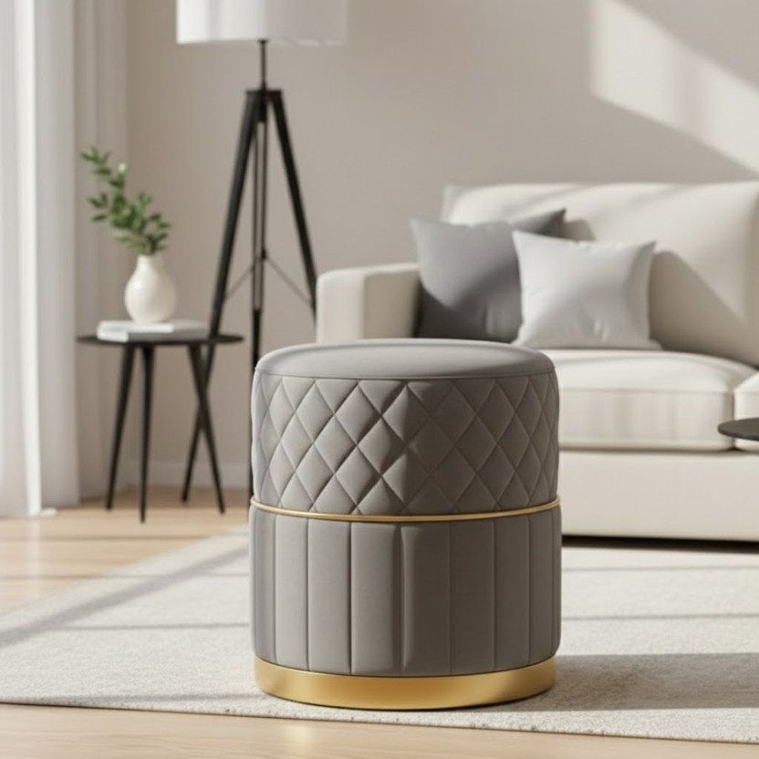 Sukhmani woodcrafts Foam Pouf(Finish Color - Grey, Pre Assembled)