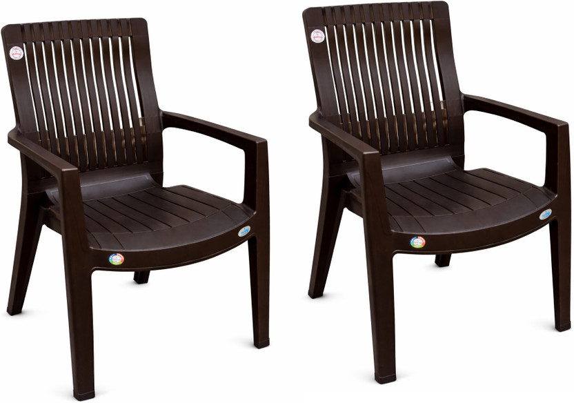 SRI GAYATHRI POLYMERS Comfort Heavy Duty Plastic Arm Chair|Strong,Stylish|Perfect for Indoor Use Plastic Outdoor Chair(BROWN, Set of 2, Pre-assembled)