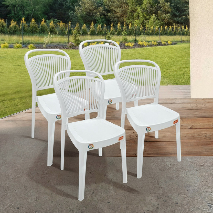 Furniture Yard Mango Salsa Plastic Chair/Stackable Plastic Chair/Strong & Sturdy Structure/ Plastic Outdoor Chair(White, Set of 4, Pre-assembled)