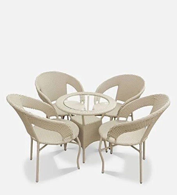 Ranjila Ranjila Craft Outdoor-Indoor Patio Wicker 4-Seater Chair Table Bistro Set (Size: Medium) Metal Outdoor Chair(Off White, Pre-assembled) - Flipkart Deal