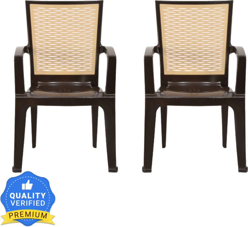 Nilkamal Mid Back Chair with Arm CHR2226 Home,Office, Garden,Restaurants,Indoor, Outdoor Plastic Cafeteria Chair(Brown, Set of 2, Pre-assembled)