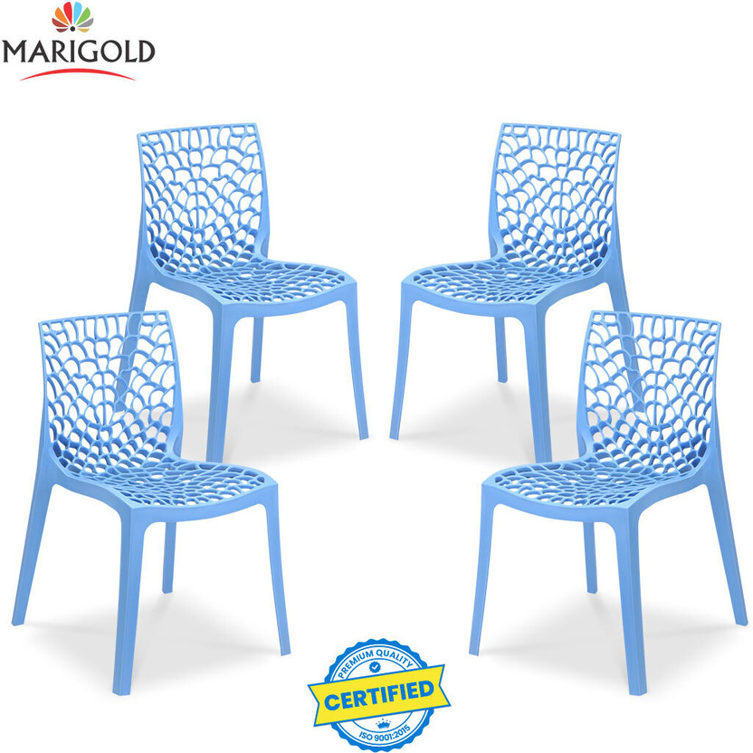 Marigold Wave Stylish Heavy Duty | Stackable | Armless | for Garden and cafeteria Plastic Cafeteria Chair(Blue, Set of 4, Pre-assembled)