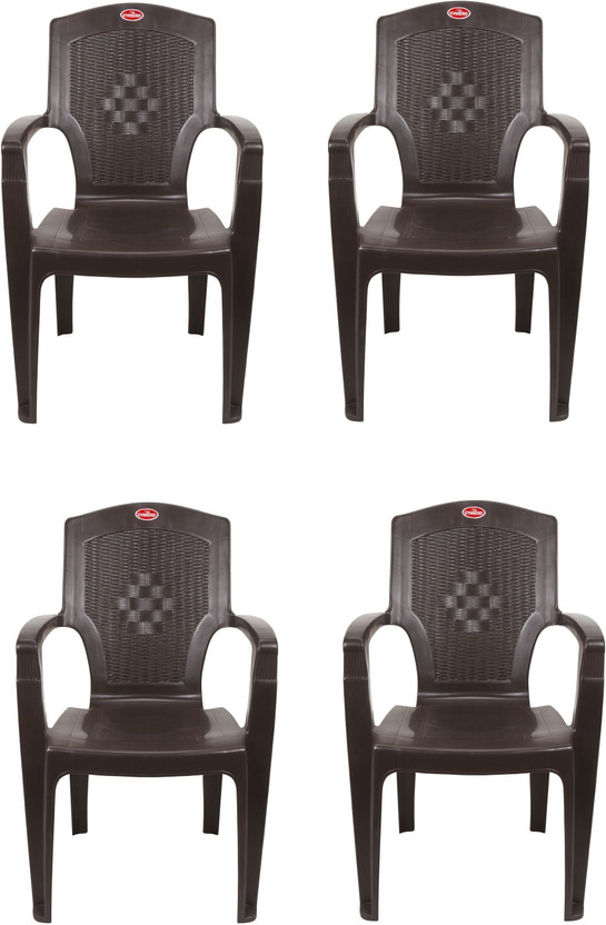 SRI GAYATHRI POLYMERS Comfortable Seating for Home & Living Room | Matt & Gloss Pattern Plastic Outdoor Chair(BROWN, Set of 4, Pre-assembled)